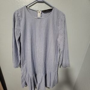 ZARA L Striped Blue and White Women's Top